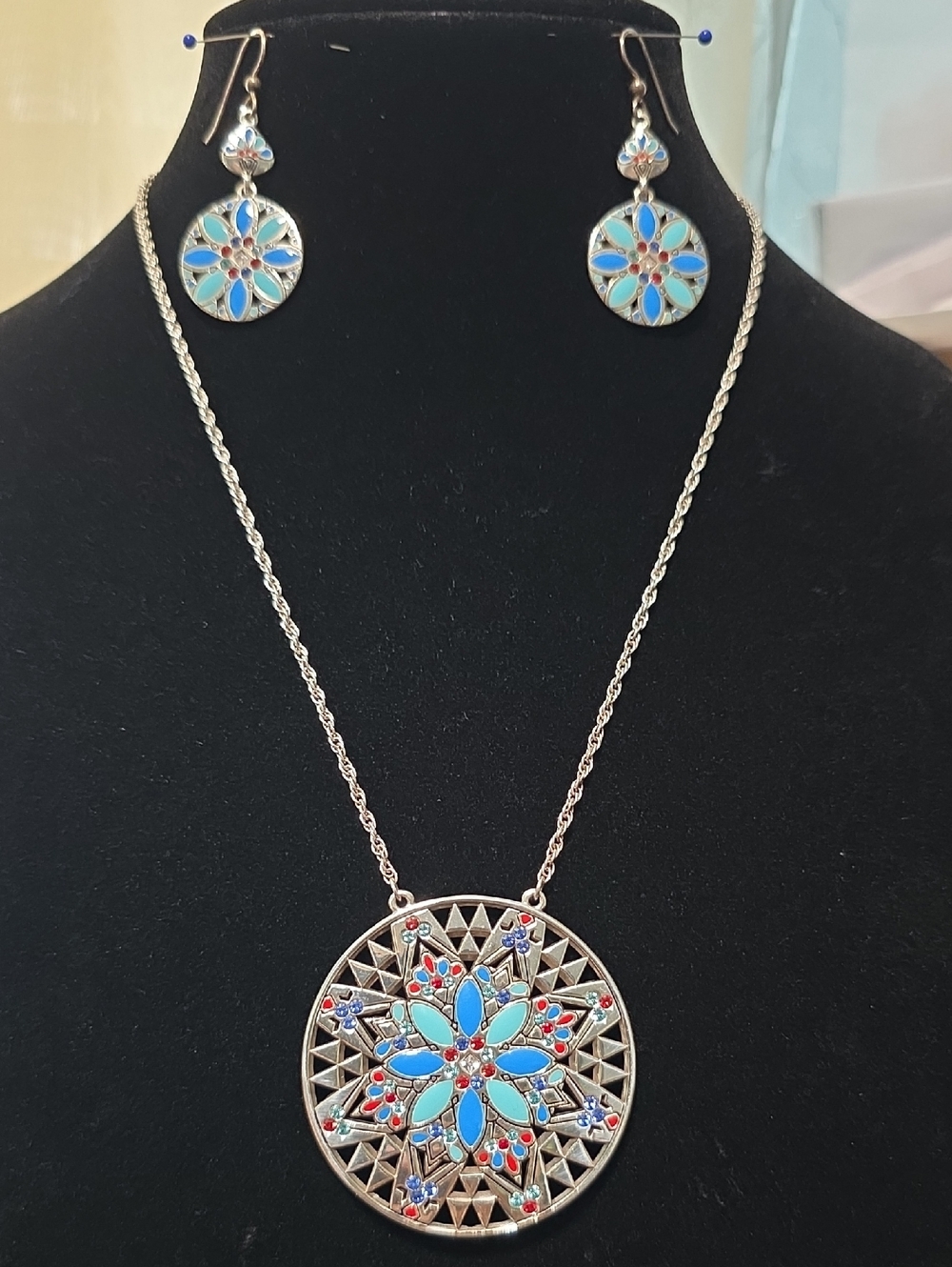 Brighton Africa Stories Silver-Tone Blue Floral  Necklace & Earring Set